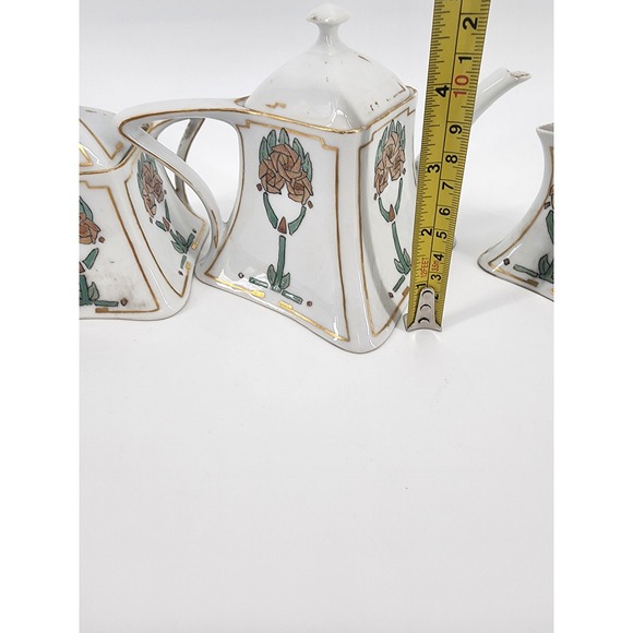 Antique Bavaria Favorite Hand Painted 3pc Tea Set Art Nouveau Floral 1913